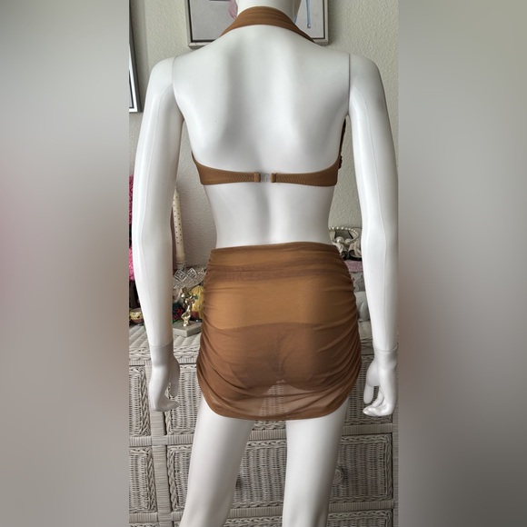 Norma Kamali Bill mesh two piece swimsuit in Beige Dark Tan color Size Large - Picture 6 of 12